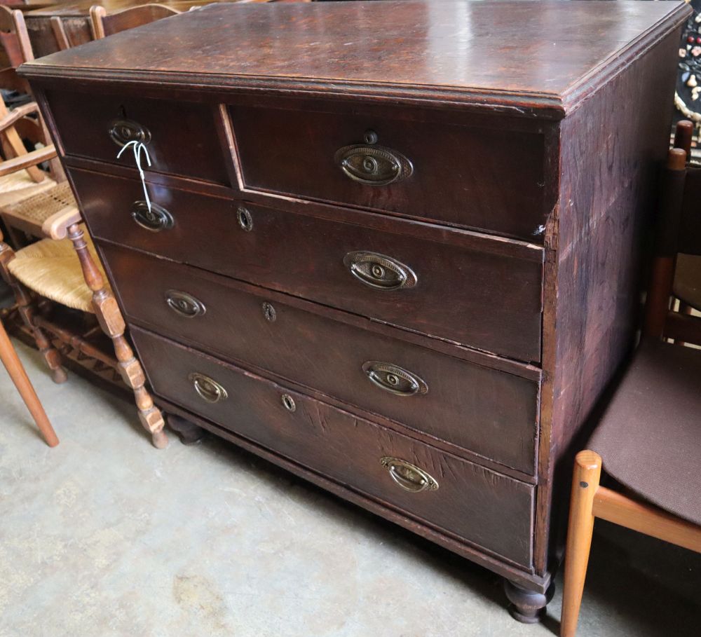 A George III oak chest of drawers, width 109cm depth 54cm height 102cm